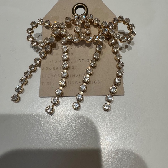 NWT ANTHROPOLOGIE RHINESTONE BOW EARRINGS/ GOLD - Picture 2 of 3